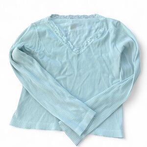 Light Blue Ribbed Women's Top